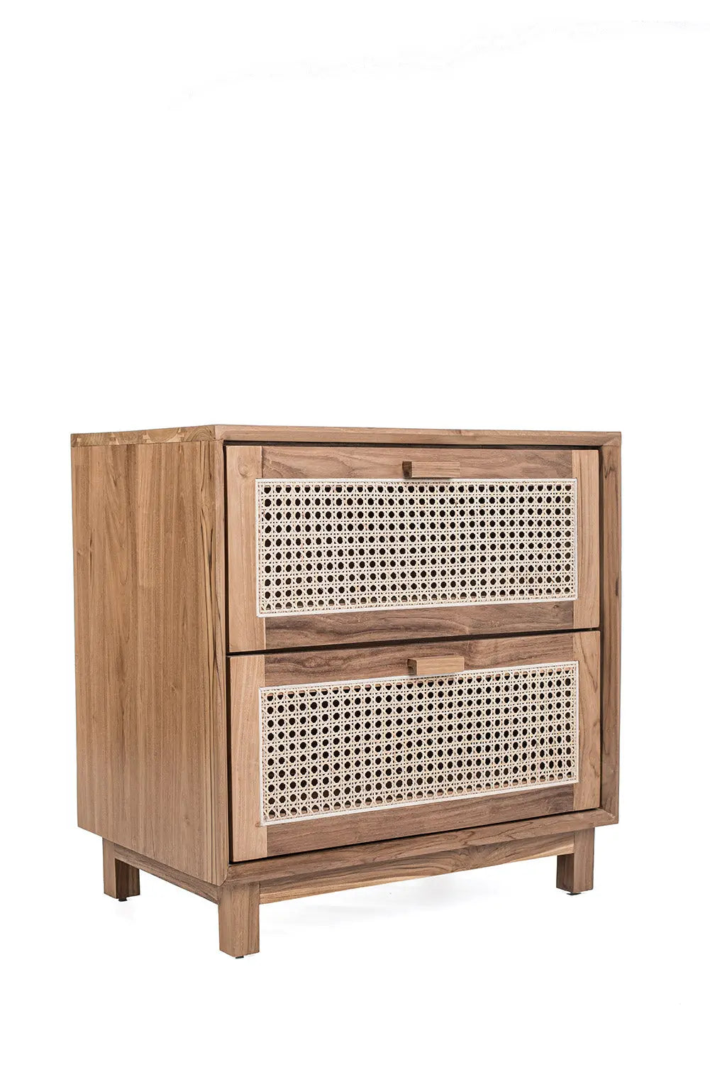 TIMOR Teak & Rattan Bedside Table | Boho Nightstand