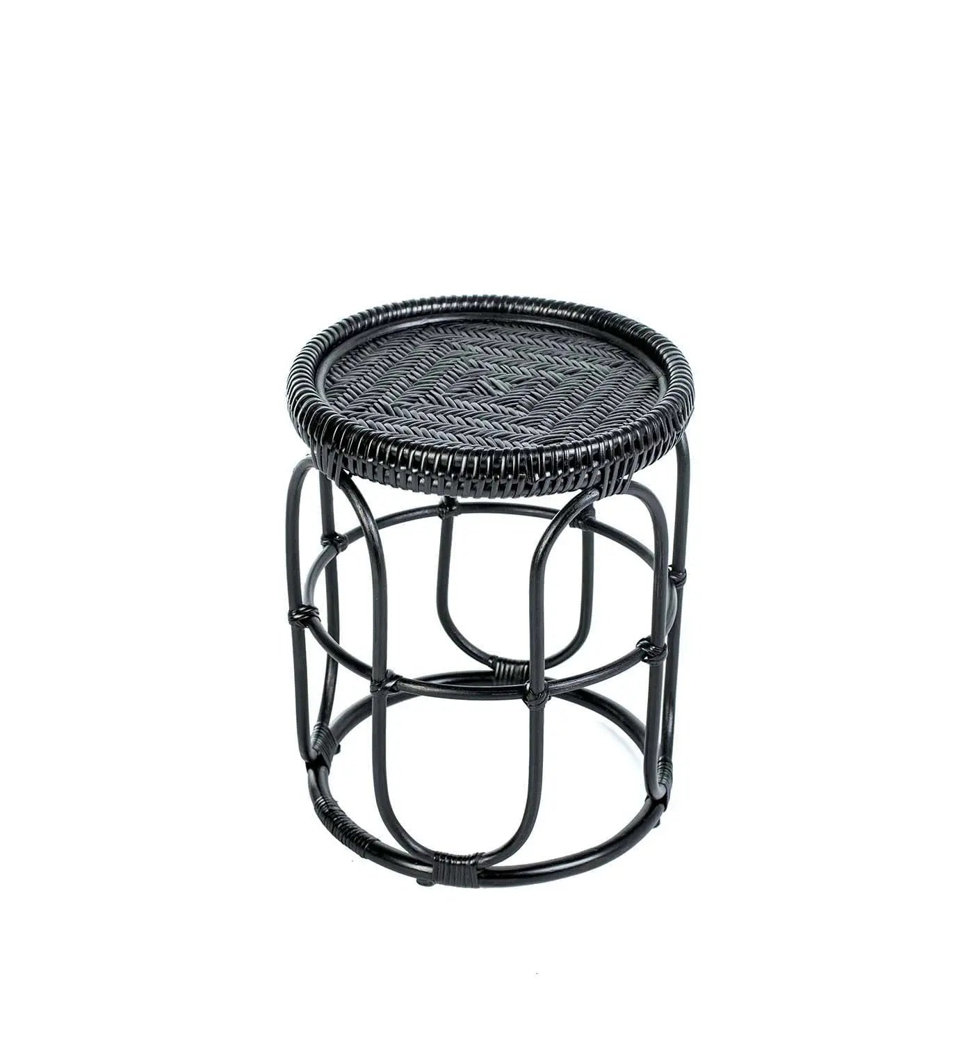 Black woven stool on a white background