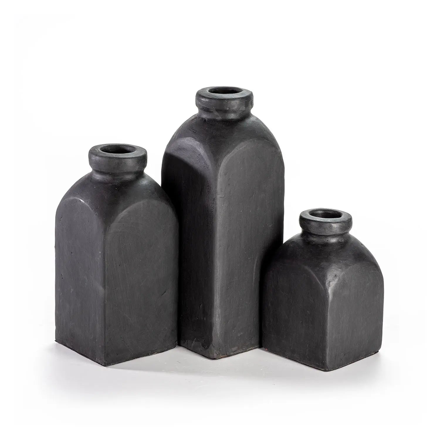 NERO Black Ceramic Vase Set 3 Pieces | Handcrafted Modern Decor