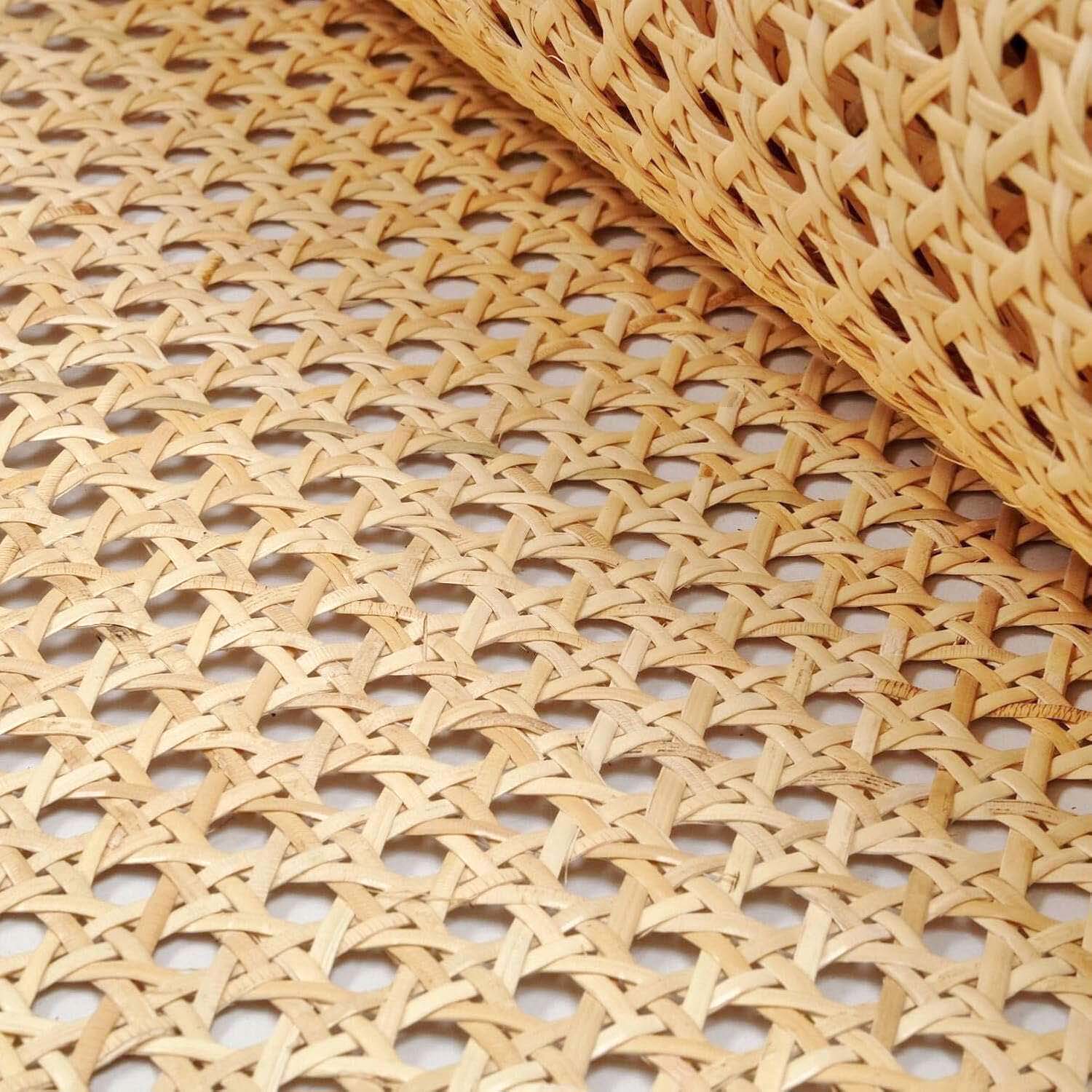 Close-up of woven rattan material with a geometric pattern