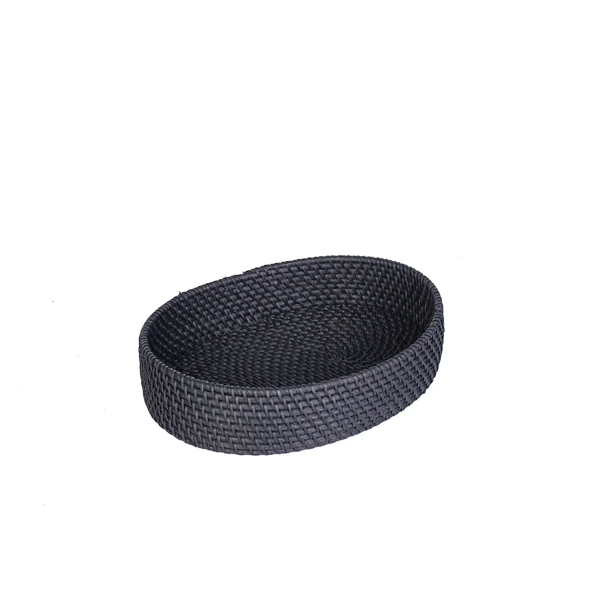 Decorative Tray Rattan OVAL Black 23x30 cm | Boho Table Décor