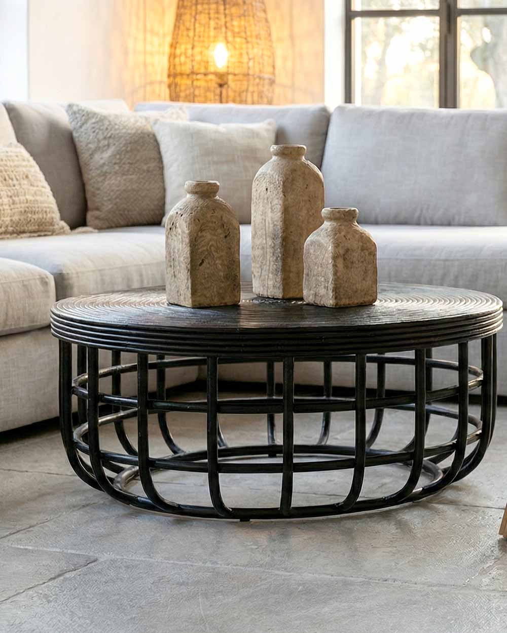 ANGLE Rattan Coffee Table Black 100 cm | Boho Living