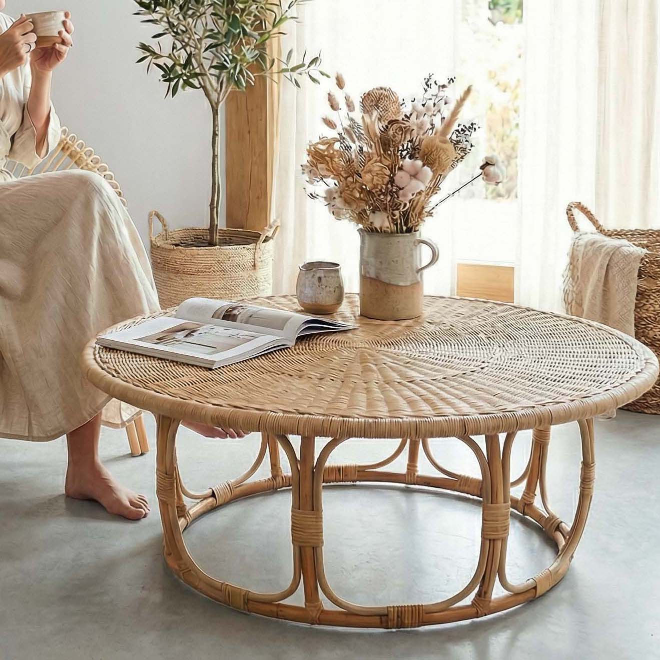 FITRIT Rattan Coffee Table Natural 80 cm | Boho Style