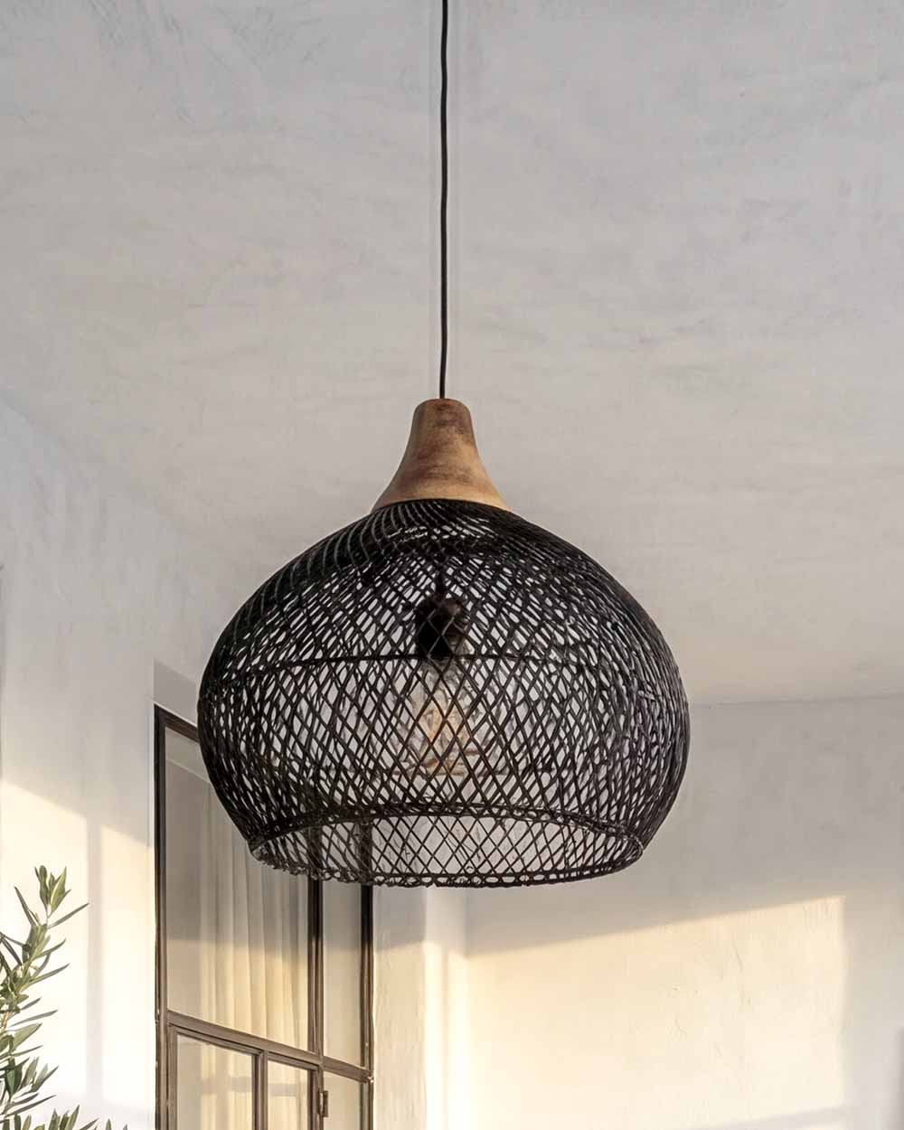 KUBA Rattan Pendant Lamp Black Ø30 cm | Handcrafted Accent Lighting