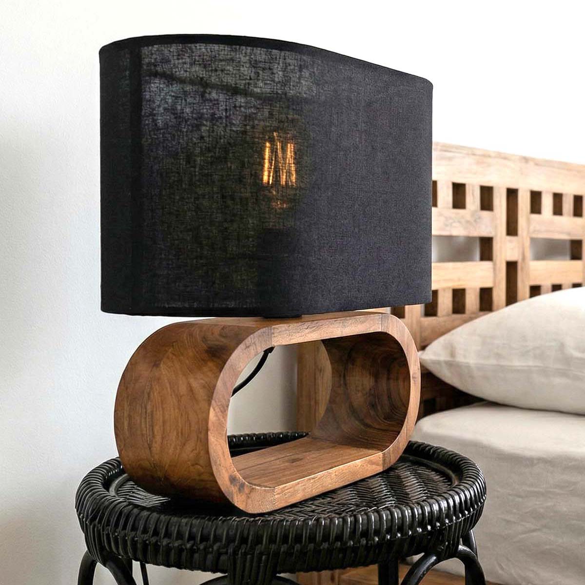 Table Lamp Linen & Wood | GOA Black 35 cm Tangan Furniture