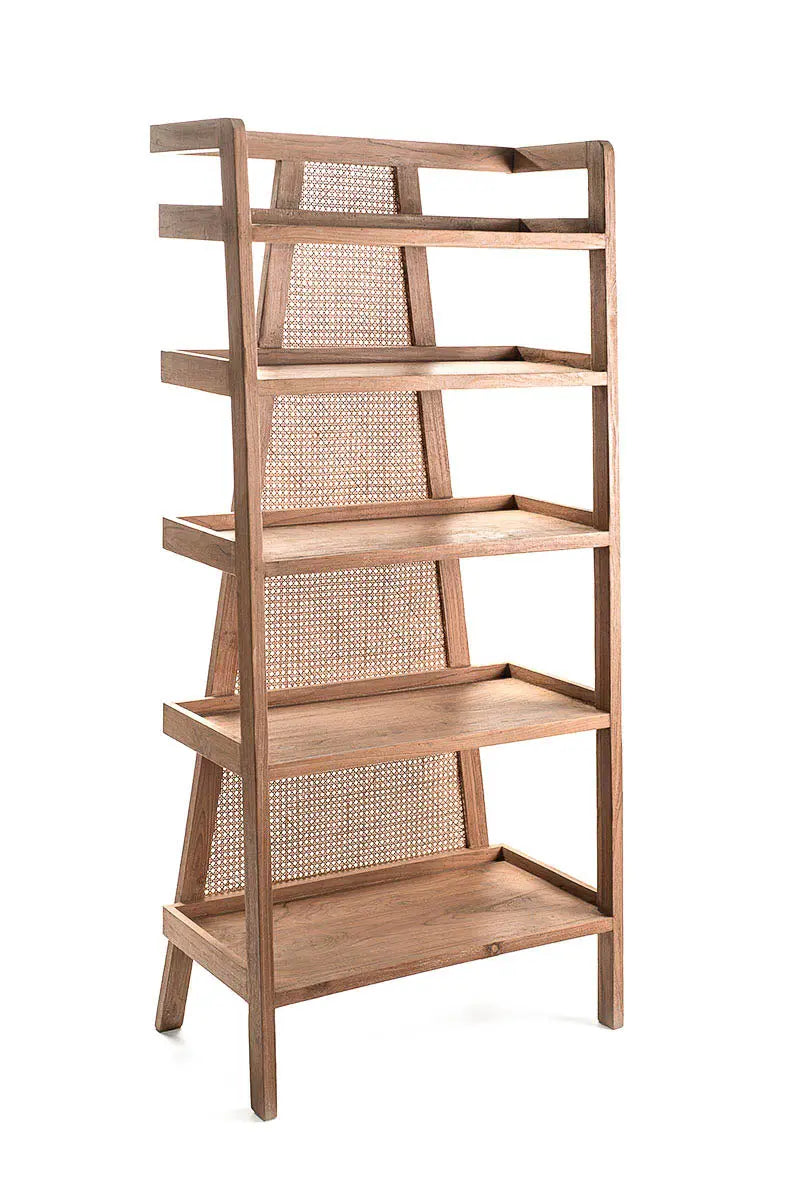 CHAKKI Teak & Rattan Bookshelf | Handcrafted Storage Solution