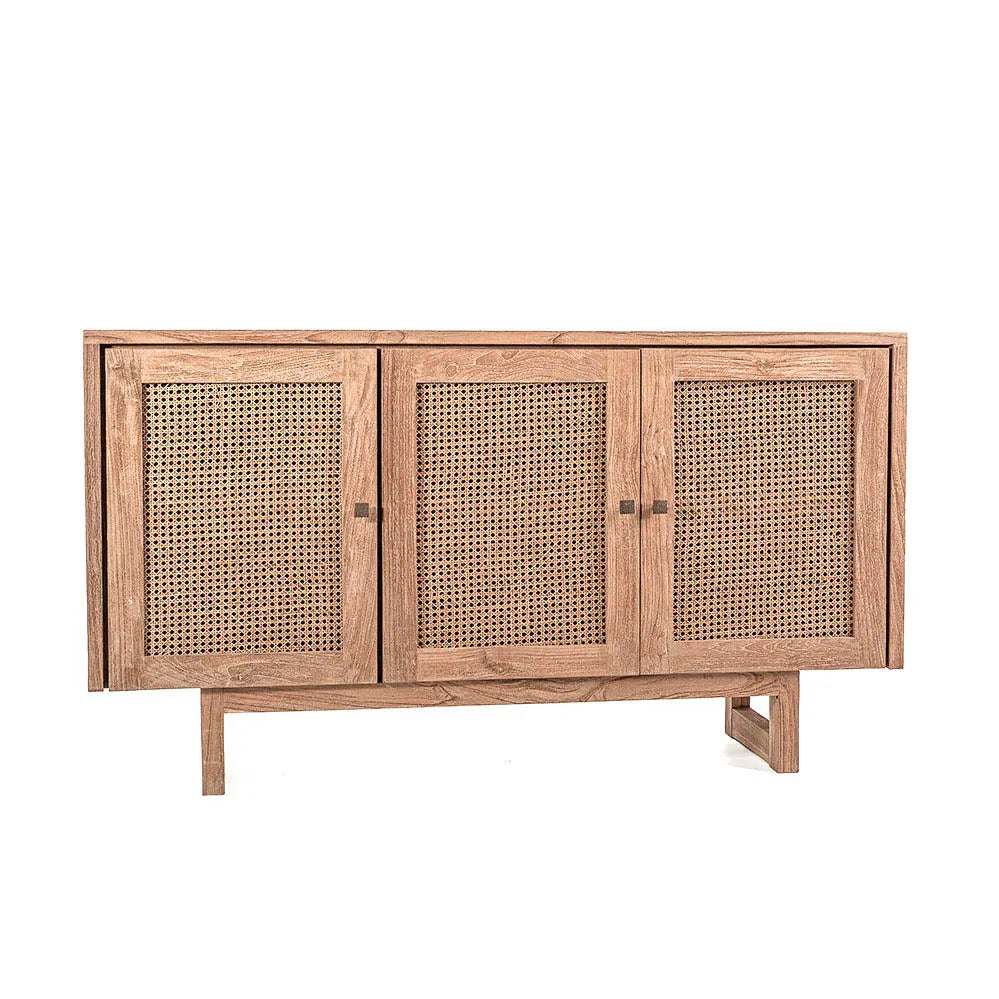CHAKKI Teak & Rattan Cabinet 3 Doors | Handcrafted Storage Solution