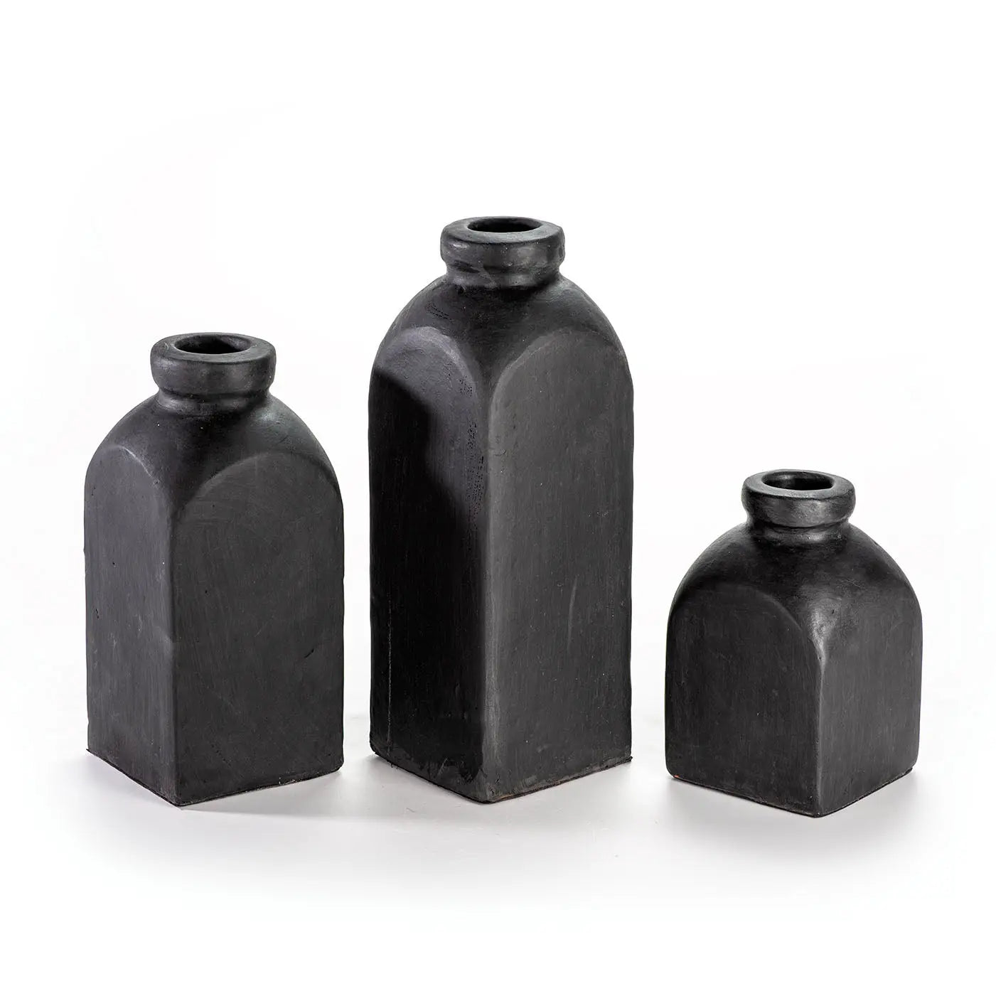 NERO Black Ceramic Vase Set 3 Pieces | Handcrafted Modern Decor