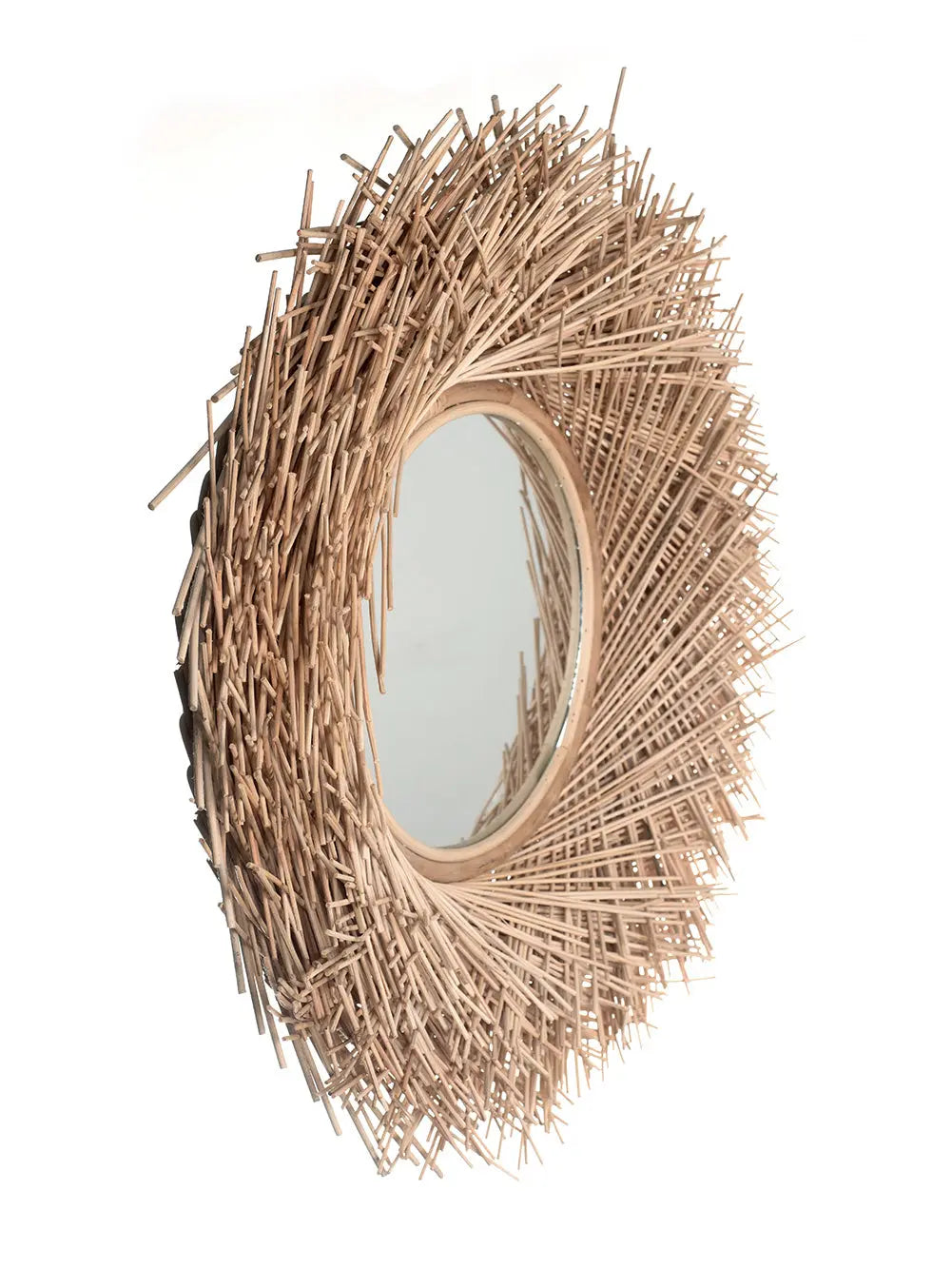 PAPAYA Rattan Mirror Natural Ø80 cm | Tropical Wall Decor