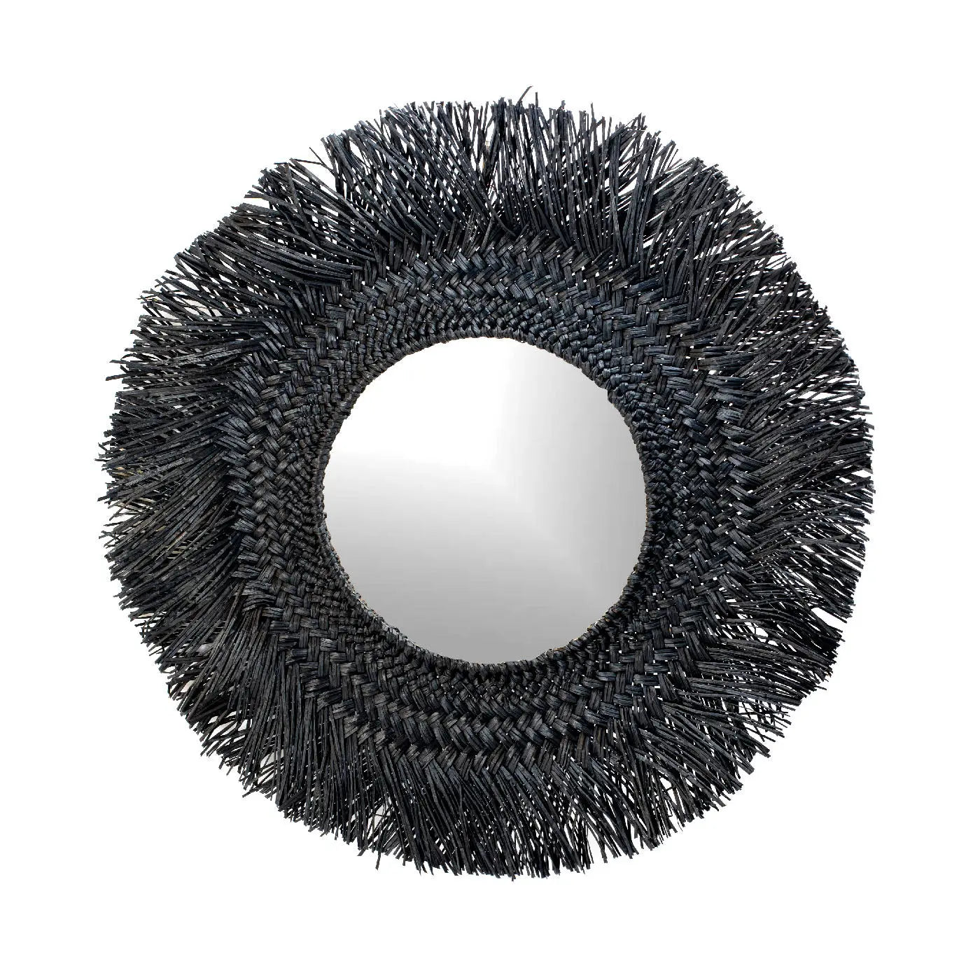 PIQUE Seagrass Mirror Black Ø70 cm | Handwoven Wall Decor
