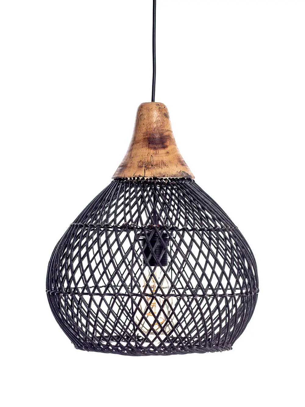 KUBA Rattan Pendant Lamp Black Ø30 cm | Handcrafted Accent Lighting
