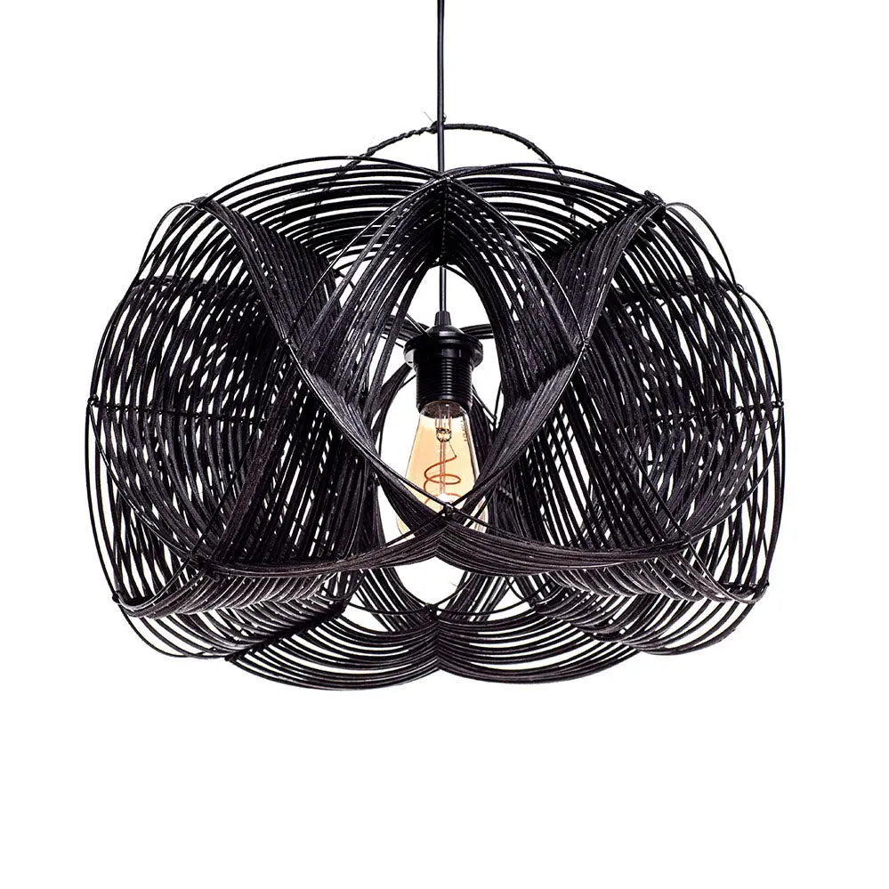 WAVE Rattan Pendant Lamp Black 50x30 cm | Handwoven Accent Lamp