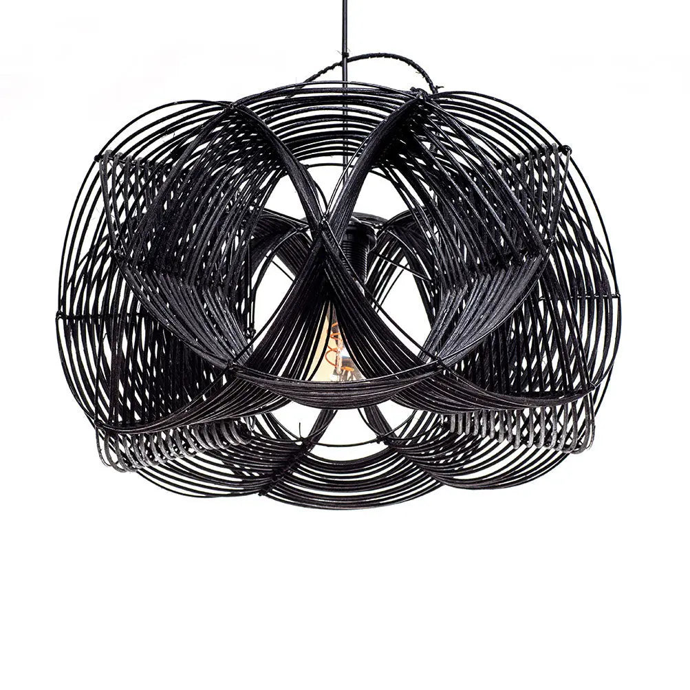 WAVE Rattan Pendant Lamp Black 50x30 cm | Handwoven Accent Lamp