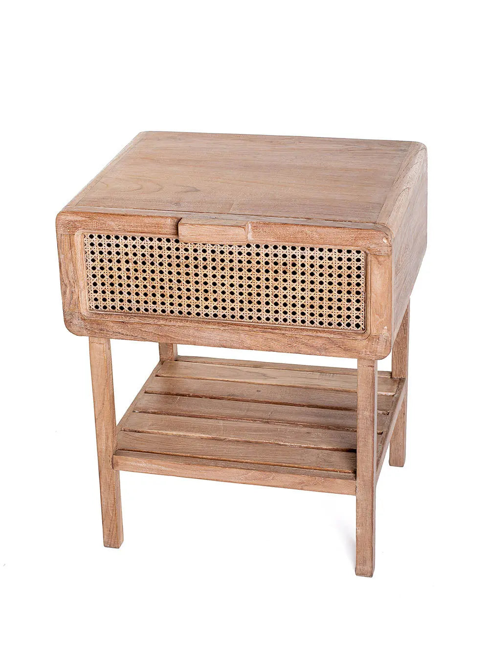 CHAKKI Teak & Rattan Bedside Table | Handcrafted Nightstand