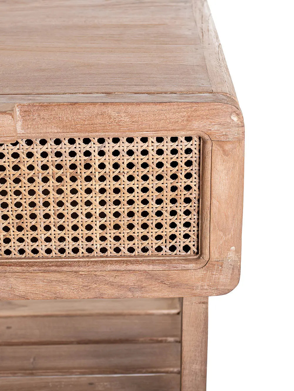 CHAKKI Teak & Rattan Bedside Table | Handcrafted Nightstand
