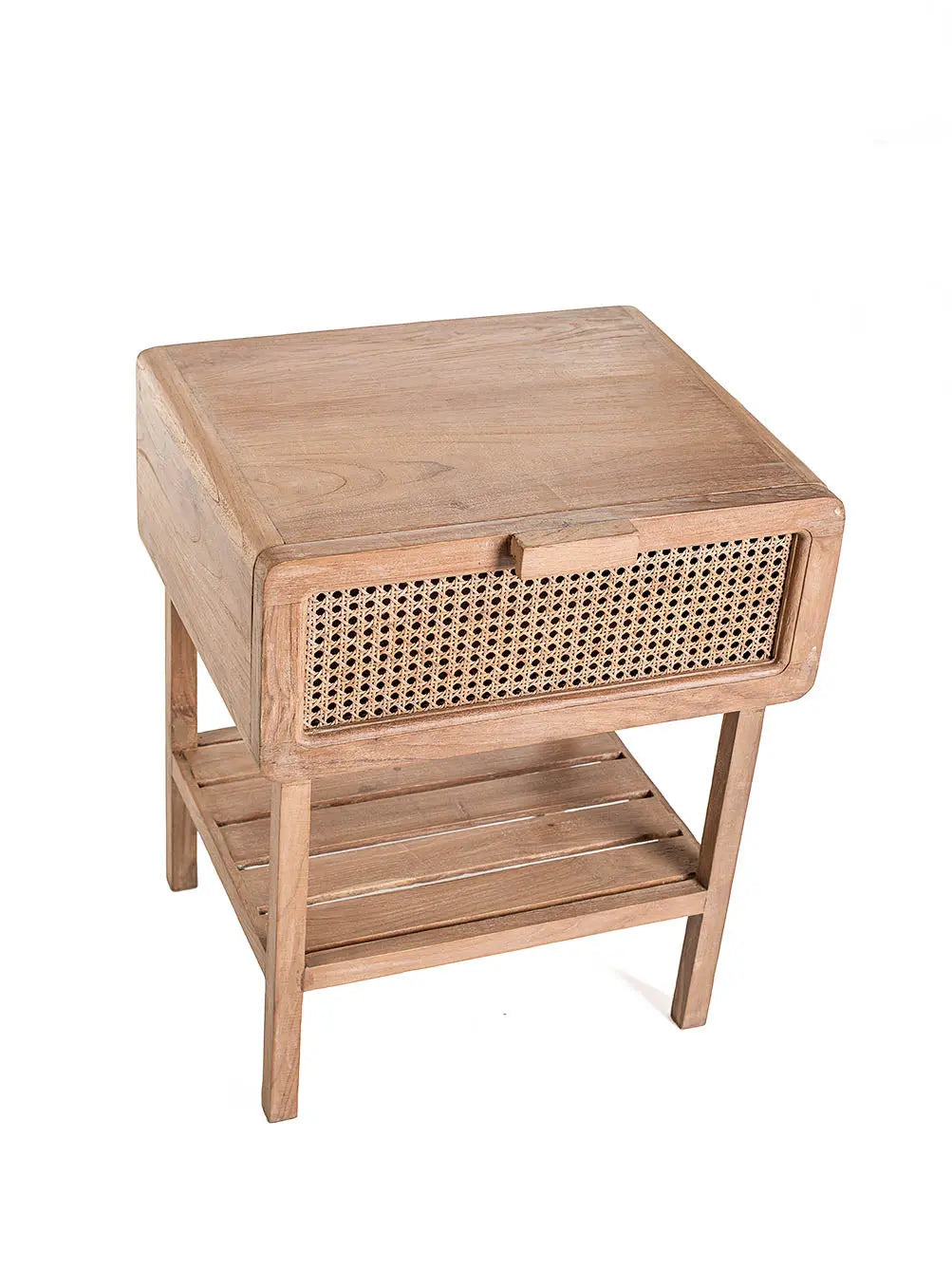 CHAKKI Teak & Rattan Bedside Table | Handcrafted Nightstand