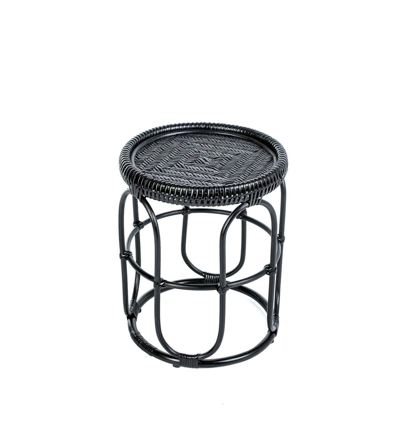 Black woven stool on a white background