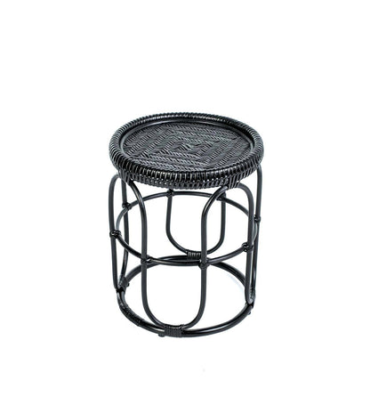 Black woven stool on a white background