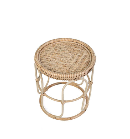 Woven rattan stool on a white background