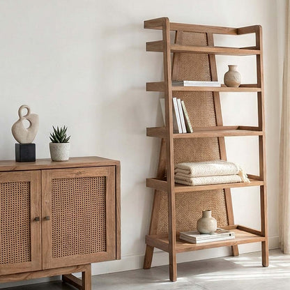 CHAKKI Teak & Rattan Bookshelf | Handcrafted Storage Solution
