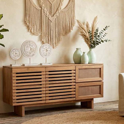 CHAKKI Teak & Rattan Cabinet | Handcrafted Functional Storage