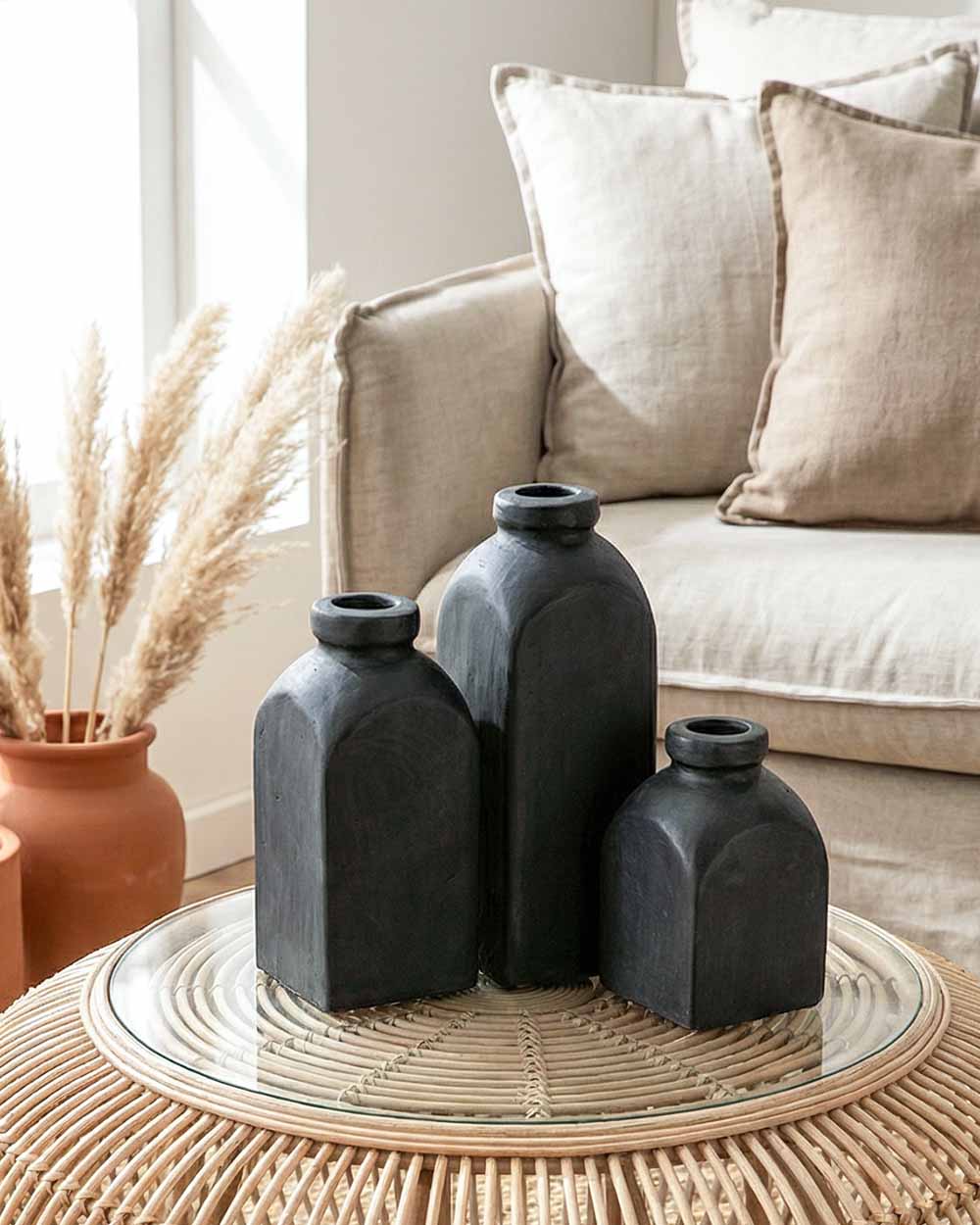 NERO Black Ceramic Vase Set 3 Pieces | Handcrafted Modern Decor