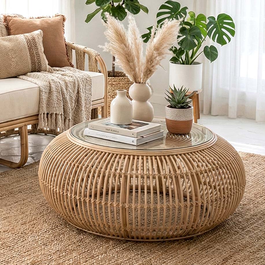WATU Rattan Coffee Table Natural 100 cm | Boho Living Room