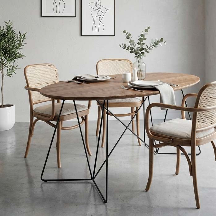 SENA Solid Wood & Metal Oval Dining Table 200x95 cm