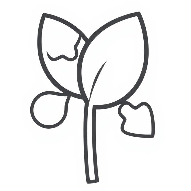 Black and white icon of a plant with leaves on a white background