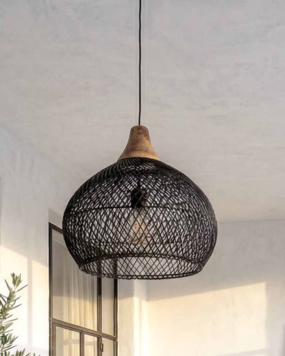 KUBA Rattan Pendant Lamp Black Ø30 cm | Handcrafted Accent Lighting