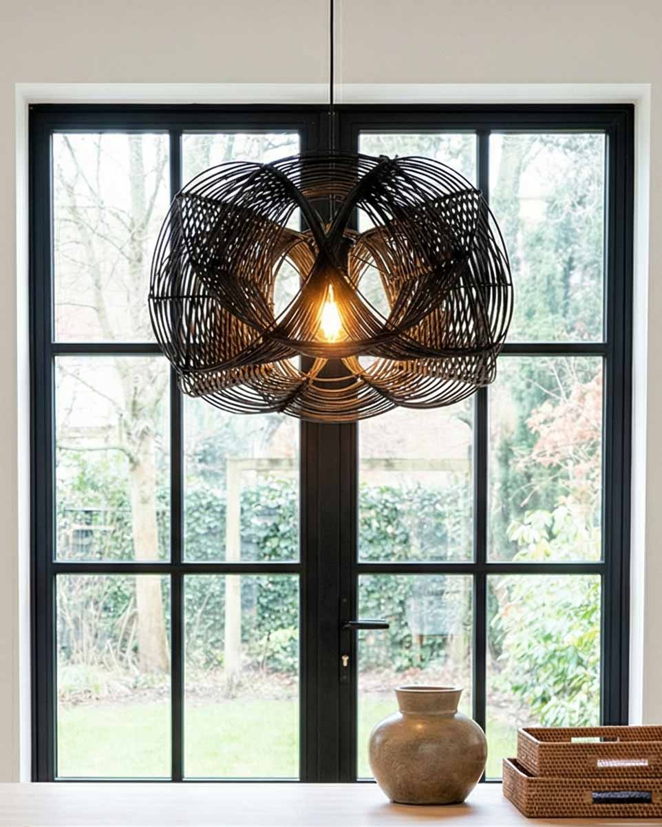 WAVE Rattan Pendant Lamp Black 50x30 cm | Handwoven Accent Lamp