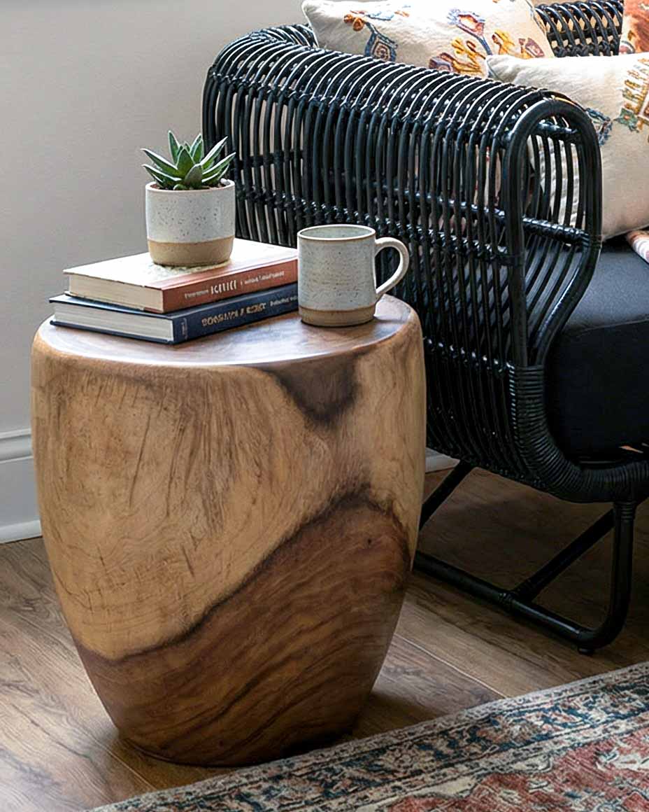 SKANDI L Wood Stool | Solid Suar Timber Seating