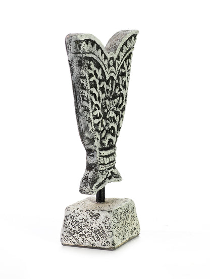 Ceramic fragment on a stand, light gray color. 