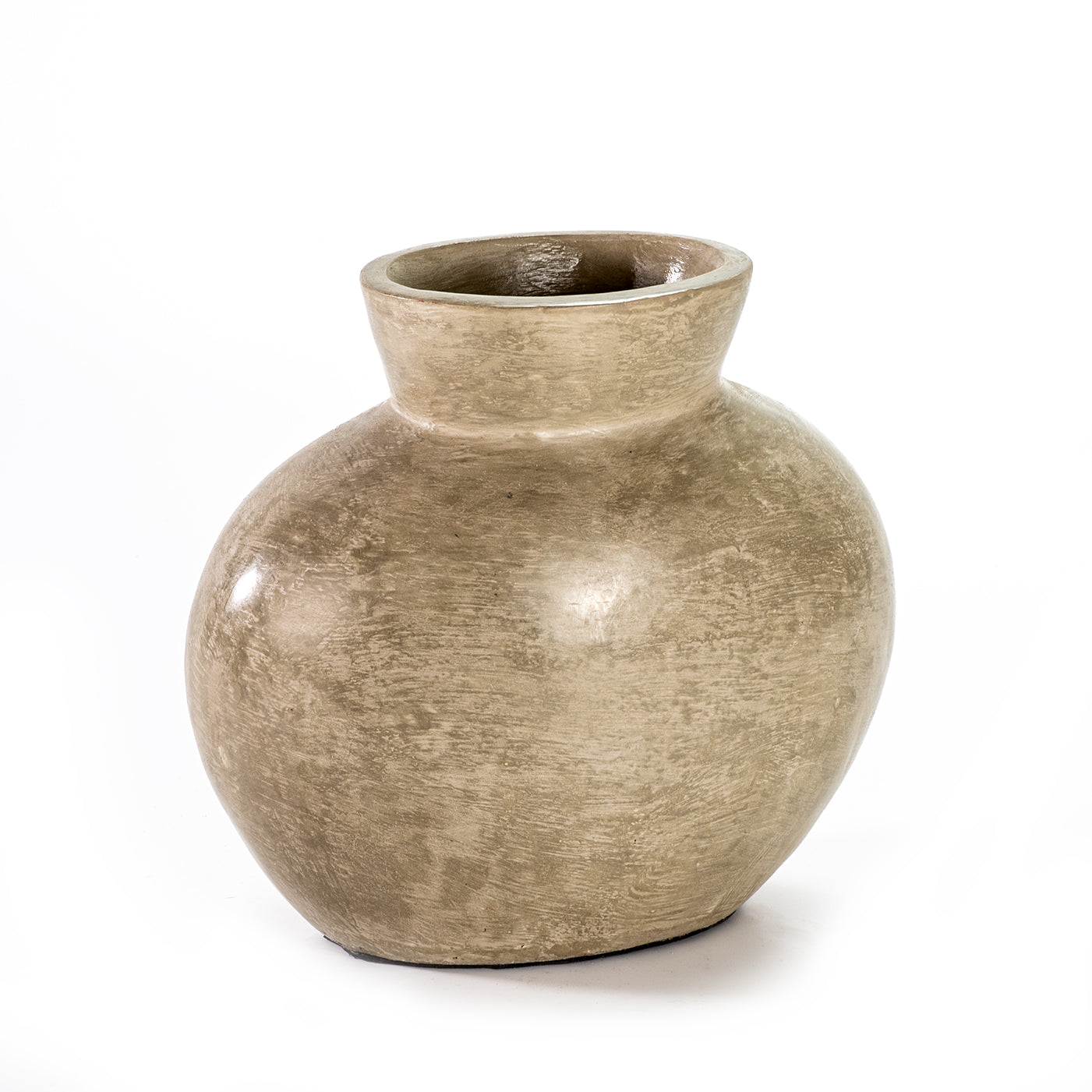 A beige ceramic decorative vase with a smooth, textured surface.