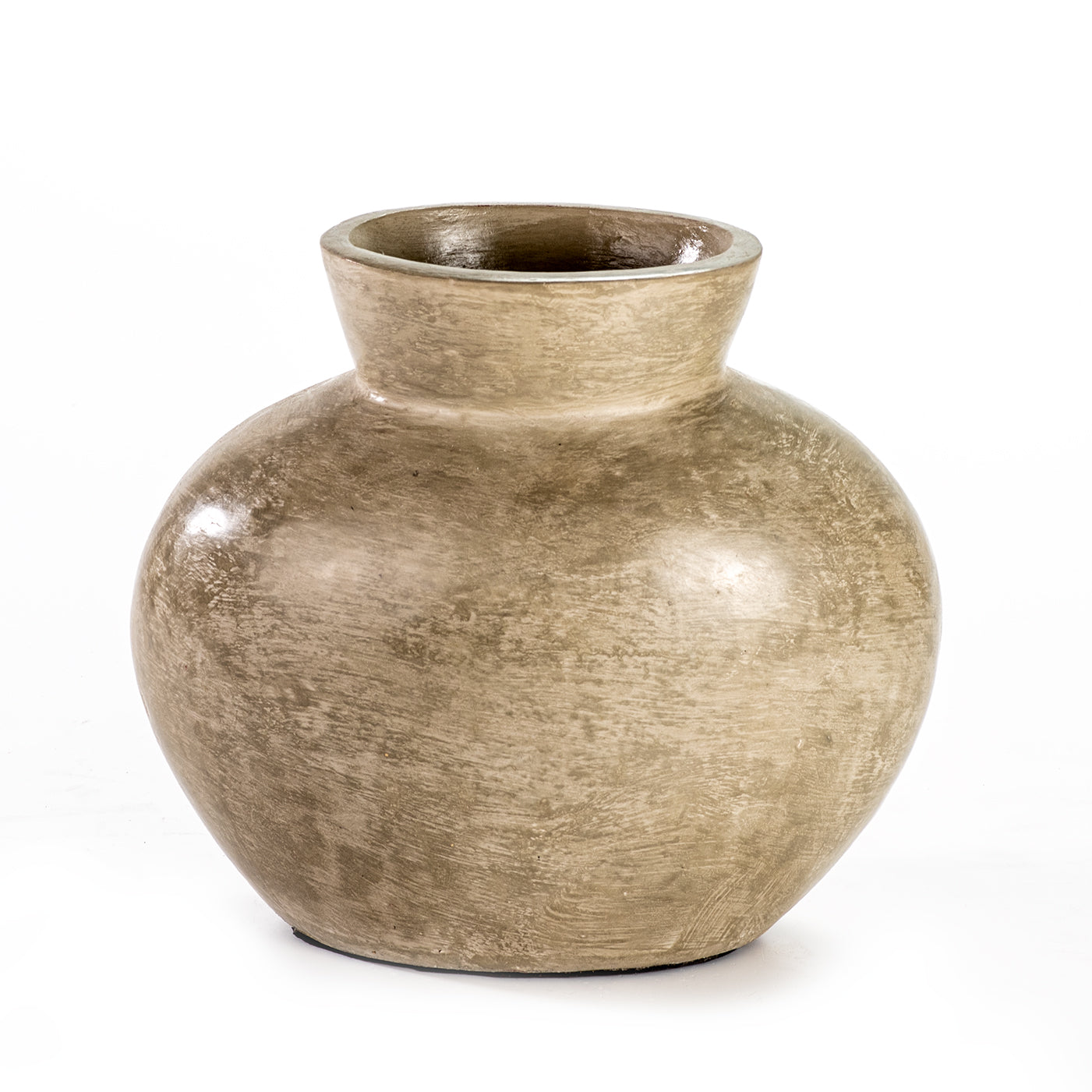 A beige ceramic decorative vase with a smooth, textured surface.