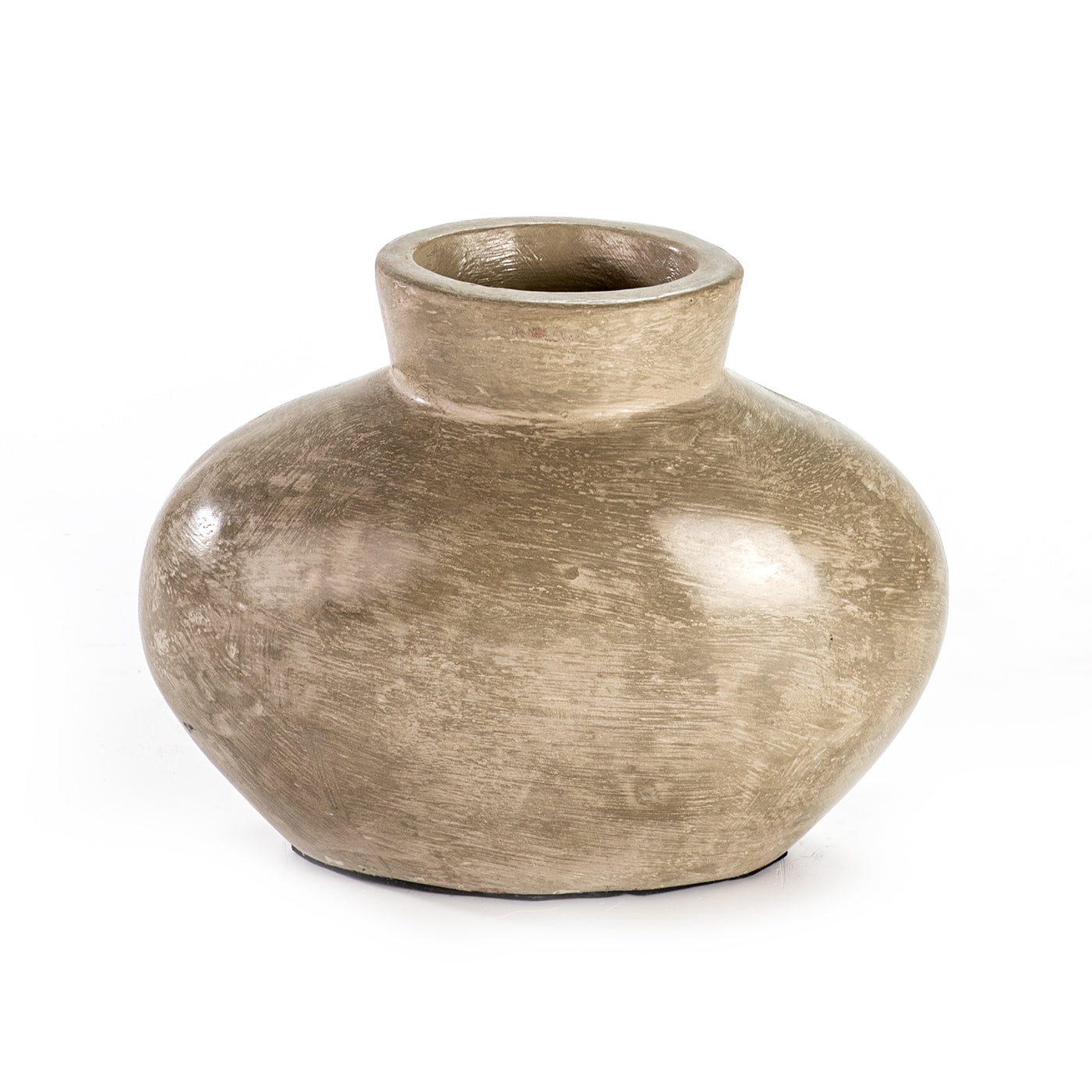 A beige ceramic decorative vase with a smooth, textured surface.