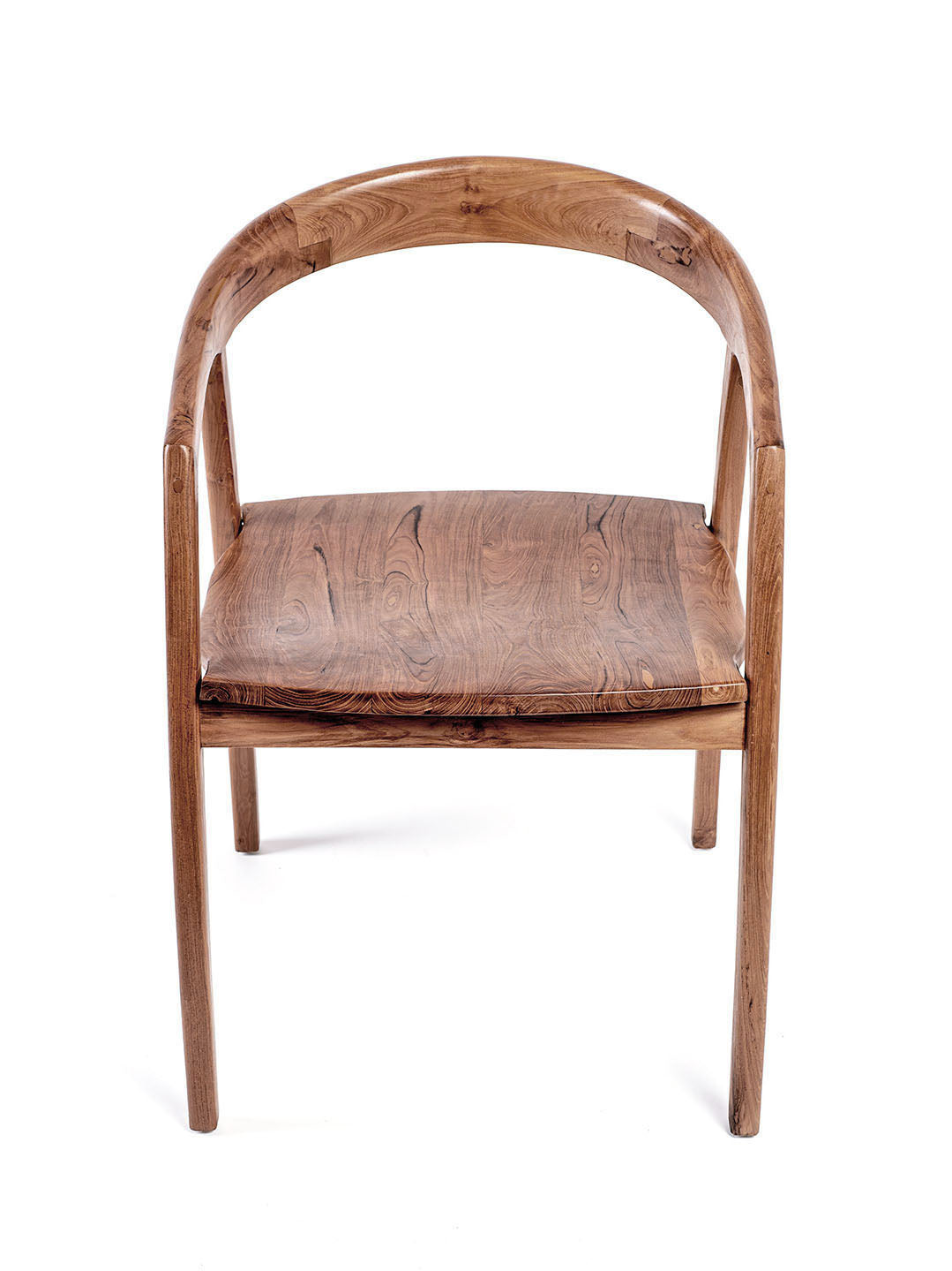 Wooden chair with curved backrest on a white background, front view. 