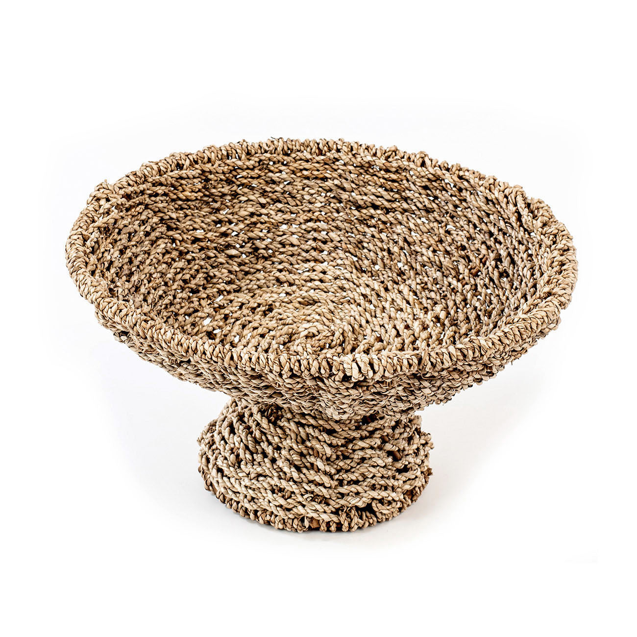 Hand woven fruit basket in natural color, made from seagrass. 