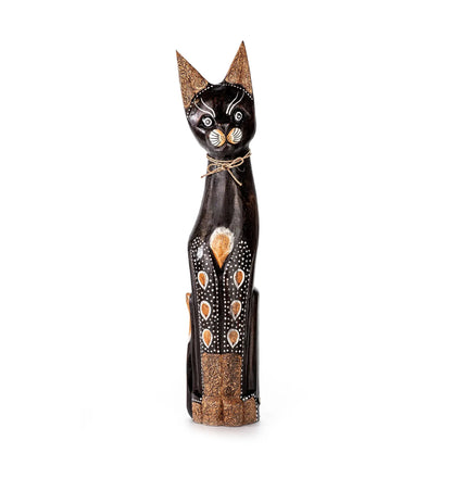 MEONG Wooden Cat Statue 11x60 cm | Handcrafted Exotic Wood Art