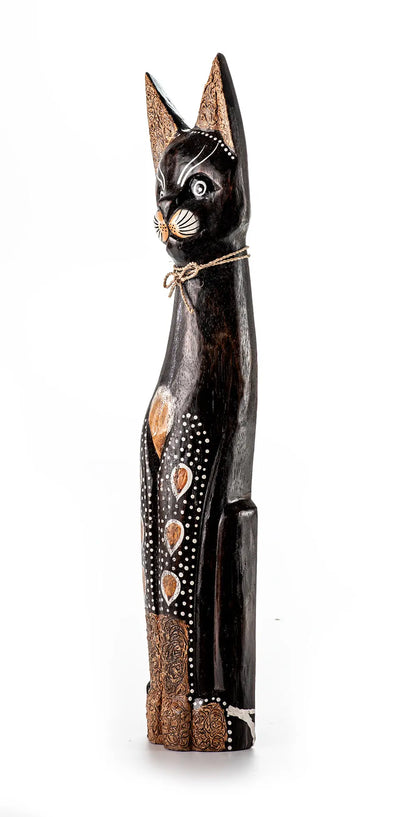 MEONG Wooden Cat Statue 11x60 cm | Handcrafted Exotic Wood Art